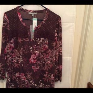 Daniel Rainn Lace Burgandy shirt Lg